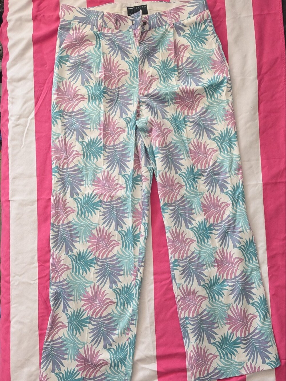 ASOS Tropical Leaf Print Pants in Pink, Teal & Purple